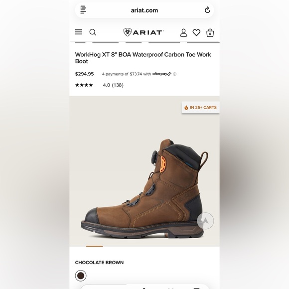 Men’s Size 11.5D Ariat WorkHog BOA Waterproof Carbon Toe Work Boot.